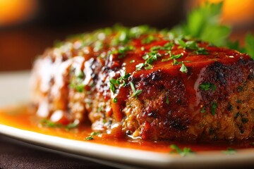 Close-up of a savory meatloaf dish.