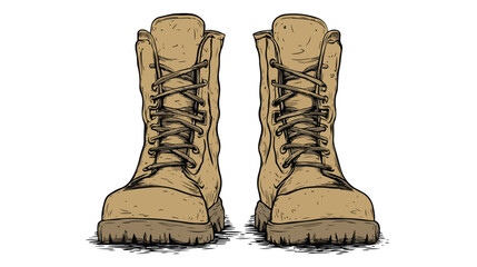 Vintage Army Boots Flat Vector Illustration Centered