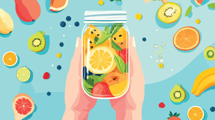 Organic Fruit Jar Flat Vector Illustration with Person