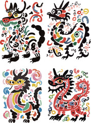 Abstract Vector Street Illustration of Dragons