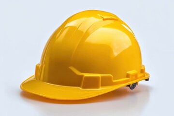 Bright yellow construction safety helmet isolated on light background