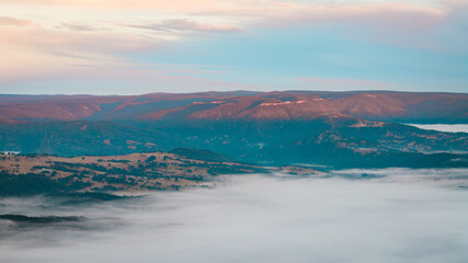 Foggy morning over Blue Mountains National Park NSW, Australia