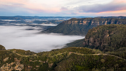 Fototapeta premium Foggy morning over Blue Mountains National Park NSW, Australia