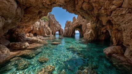 Mediterranean Sea Cave Serenity: Crystal Clear Waters and Rocky Arches