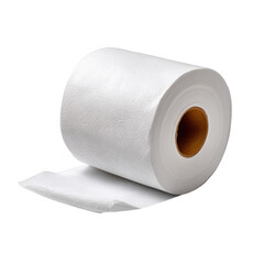 A roll of white toilet paper is isolated on transparent background, ready for use in a bathroom