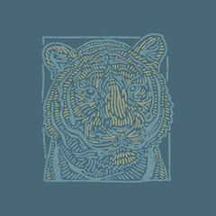 HAND DRAWN VINTAGE TIGER ANIMAL WILDLIFE CAT ABSTRACT TSHIRT TEE PRINT FOR APPAREL MERCHANDISE