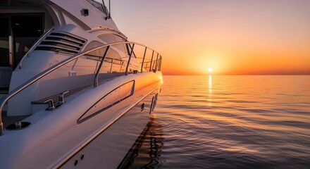 Sunset view from a luxury yacht sailing on calm waters in the ocean