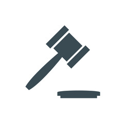 A stylized, simplified illustration of a gavel resting on a sound block, symbolizing law and justice.