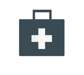 A dark blue medical kit or first aid box with a white cross on the front.