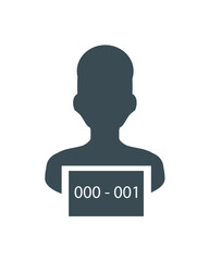 Silhouette of a person holding a sign with the number 000-001, suggesting identification or a mugshot.