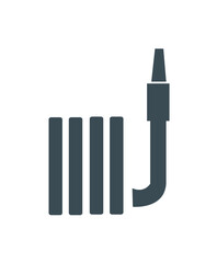 An illustration of a coiled hose with a nozzle, depicted in a simple, graphic style.