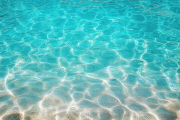 Obraz premium Clear blue water with sunlight reflections creating bright shimmering patterns on sandy bottom