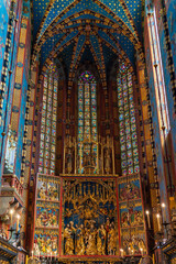 Fototapeta premium Interior of St. Mary's Church (Church of the Assumption of the Blessed Virgin Mary) in Krakow, Poland