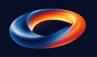 Smooth twisted torus shape with glowing gradient colors transitioning from cool blue to warm orange on a dark background creating a vibrant futuristic look