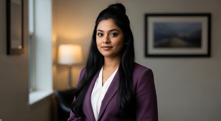 A professional headshot of a woman in a purple blazer and white blouse