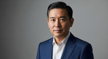 A professional headshot of an Asian man in a suit