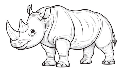 Fototapeta premium Cute Rhinoceros Cartoon Character Coloring Page for Kids