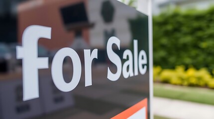 For sale sign on the entrance to the store blurred background.