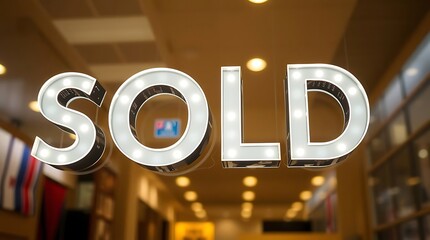 Sold sign  text in the shopping mall.