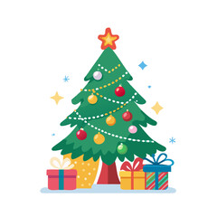 A lovely and simple Christmas tree illustration of a Christmas concept. Winter. Cosplay. Costume. Wreath. Decoration. P. Gift boxes.