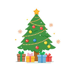 A lovely and simple Christmas tree illustration of a Christmas concept. Winter. Cosplay. Costume. Wreath. Decoration. P. Gift boxes.
