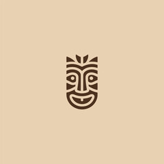 Tiki mask logo in tribal and simple silhouette design.