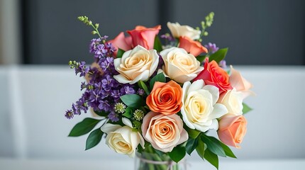 Beautiful bouquet of flowers in a vase on the table.