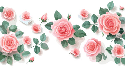 Exquisite Top View of Pink Roses with Elegant Leaves