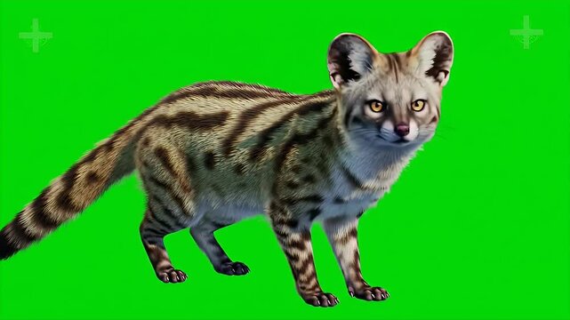3D Render of a Spotted Genet Isolated on Green Screen Perfect for Chroma Key Compositions and Wildlife Education