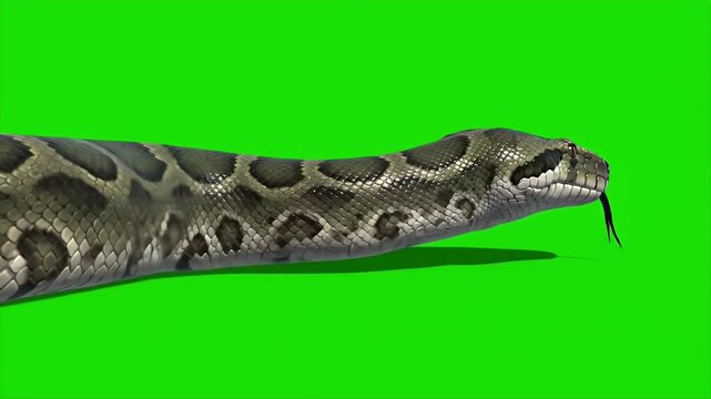 3D Render of Anaconda Isolated on Green Screen Chroma Key Perfect for Education and Visual Effects