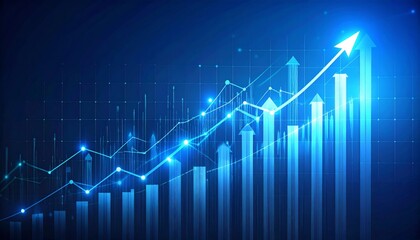 Growth chart business strategy up arrow graph finance stock market or increase money profit diagram on financial concept success economy investment background with digital progress trade bar target