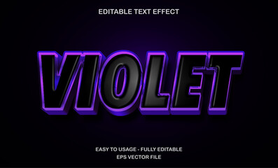 Violet text, editable text effect template, 3d bold neon glow futuristic text style