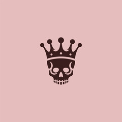 Crowned skull logo in bold and minimalist silhouette style.