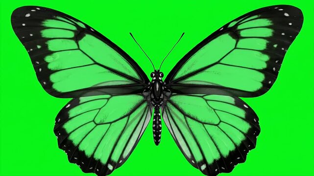 3D Render of Glasswing Butterfly Isolated on Vibrant Green Screen Perfect for Chroma Keying and Digital Effects Featuring Detailed Wings and Delicate Features