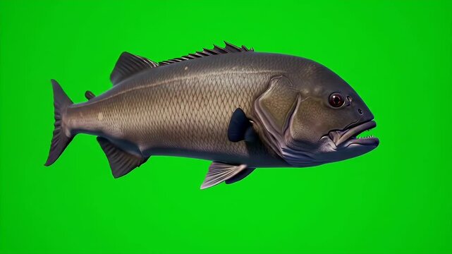 3D Render of Goliath Tigerfish Isolated Against Green Screen for Chroma Key Effect and Visual Effects Compositing Ready Animal Isolate