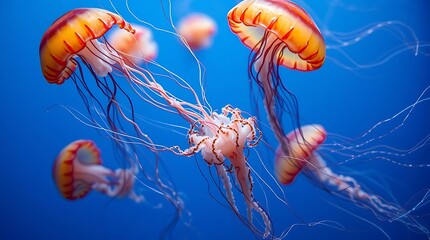 jelly fish in aquarium blue water.