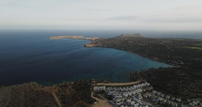Aerial view of Cyclops Cave and coastline, Cyprus.