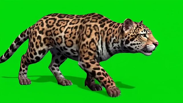 3D Rendered Jaguarundi Walking Isolated on Green Screen Chroma Key Background for Easy Compositing and Visual Effects