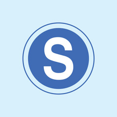 Illustration of a white letter S sign in the center of a blue circle on a light blue background. Suitable for road symbols, stop signs, or dedicated parking in graphic and informational designs.