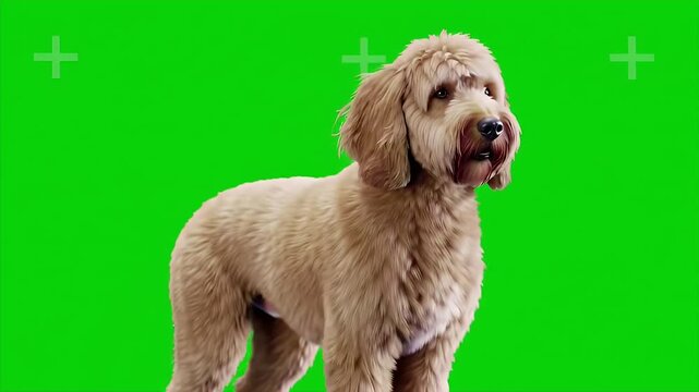 Adorable Golden Doodle 3D Render Isolated on Green Screen Background Perfect for Visual Effects and Keying