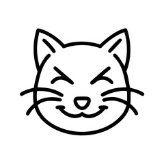 A cute cat in a simple black outline illustration of happy expression. capturing the pure joy and triumph.