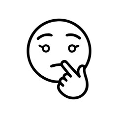 An emoji representation of thoughtful expression with a finger. A simple line drawing.