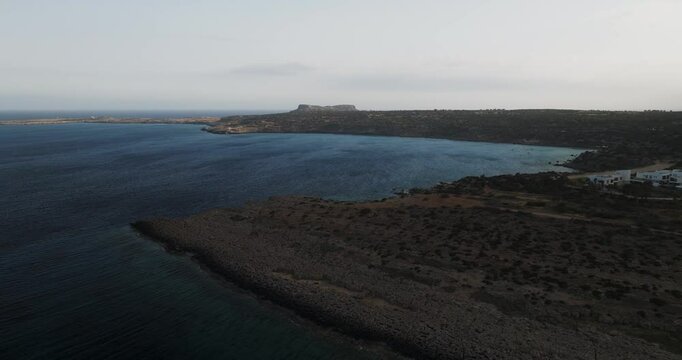Aerial view of coastline and sea at Cyclops Cave, Cyprus.