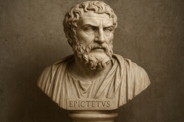 Classical marble bust of Epictetus ancient Greek philosopher with stoic expression and historical significance