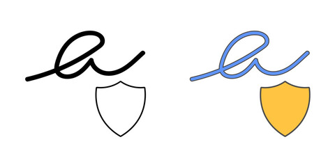 E-signature security icon with signature symbol and shield overlay, ideal for digital signing protection, document verification, and secure authentication illustrations.