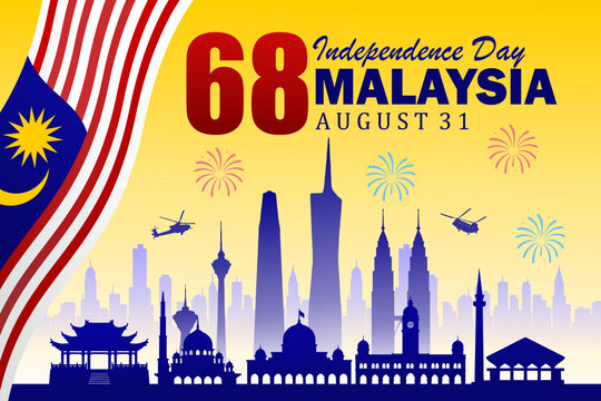 Celebration of Malaysia Independence Day poster. Hari Merdeka. on August 31st. Iconic Malaysian landmarks. Vector Illustration