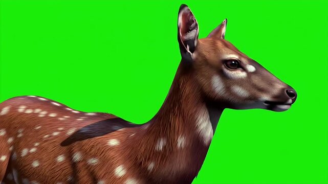 Detailed 3D Render of Brown Pudu with White Spots Isolated on Green Screen Chroma Key for Wildlife Projects and Seamless Integration