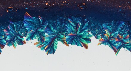 Mesmerizing blue crystal formations evoking frost patterns or otherworldly flora against a dark