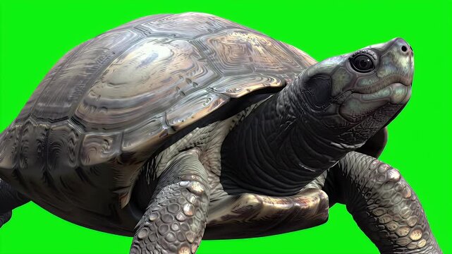 Detailed 3D Render of Mud Turtle Isolated on Green Screen for Chroma Keying and Wildlife Animation
