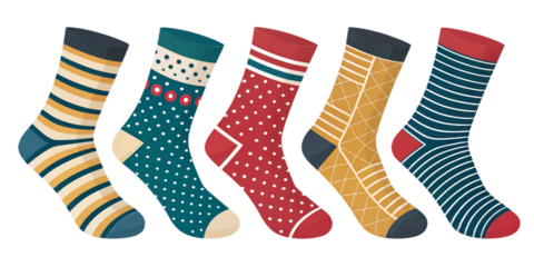 various socks isolated on transparent background